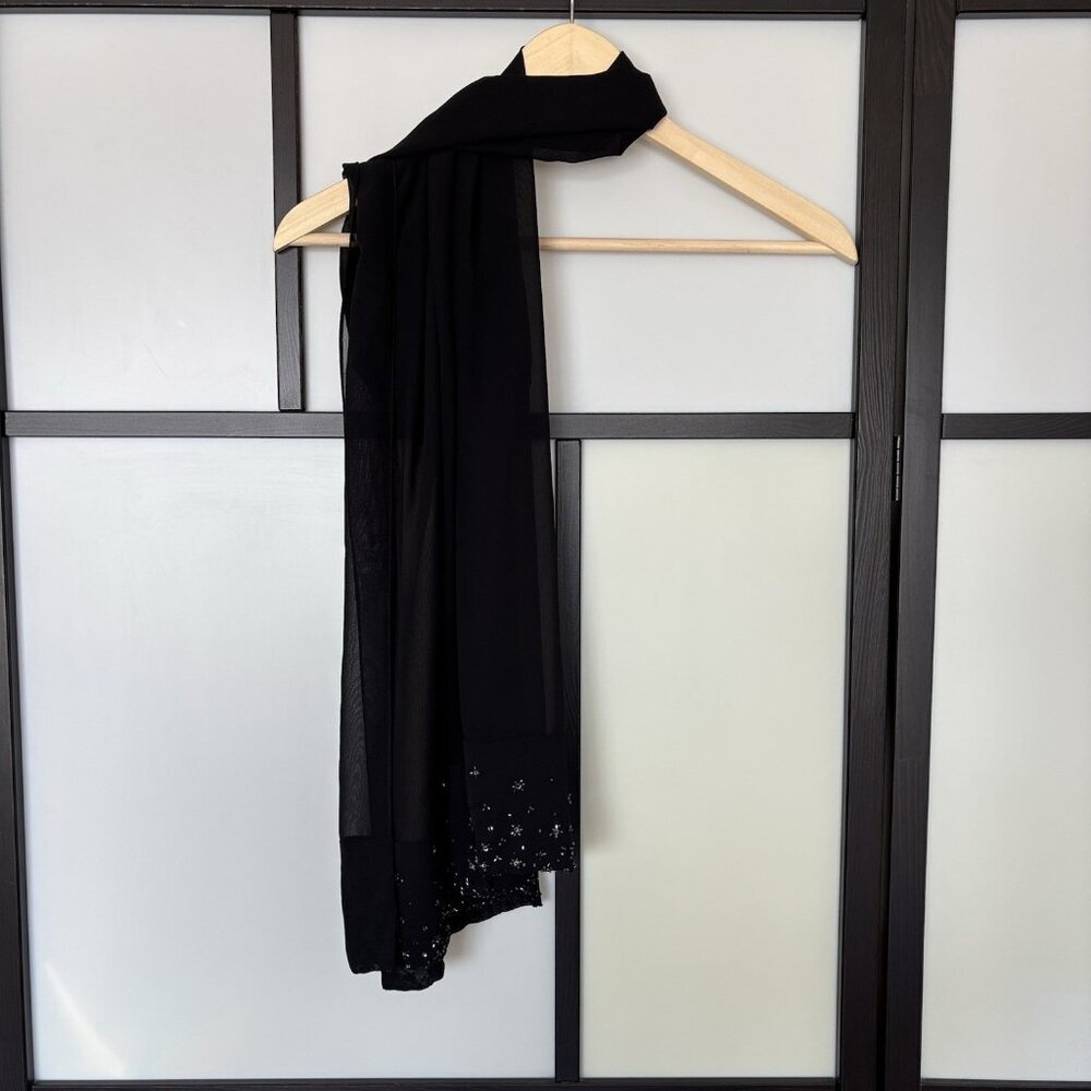 Vintage Y2K Boho Beaded Black Fairy Scarf Wrap Formal Promo Hoco Whimsigoth